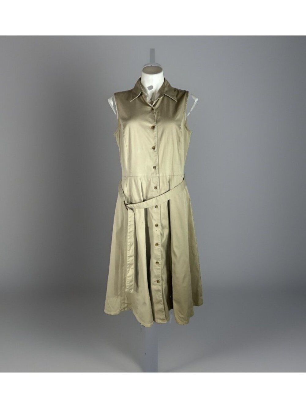 Charters Club Women's Khaki Tan Sleeveless Button Front Sheath Size 14 Dress